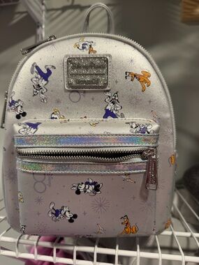 Loungefly 100th anniversary Silver Holographic Disney Character Mini Backpack